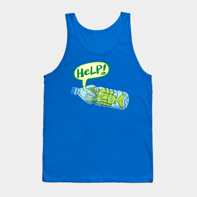 Fish inside a plastic bottle asking for help Tank Top by zooco